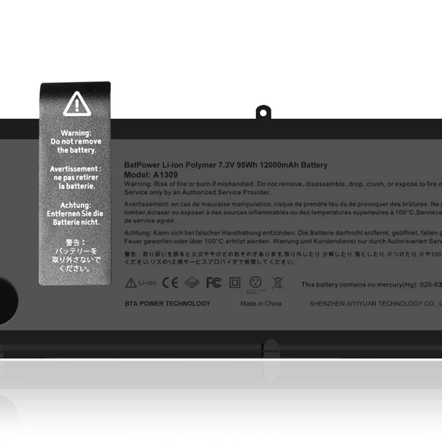 Alt view image 9 of 10 - BatPower A1309 Replacement Laptop Battery for Apple Early 2009 Mid 2009 2010 MacBook Pro 17 inch A1297 EMC 2272 A1297 EMC 2329 EMC 2272 EMC 2352 Battery MacBook Pro 17" A1297 Apple A1309 Battery 95Wh