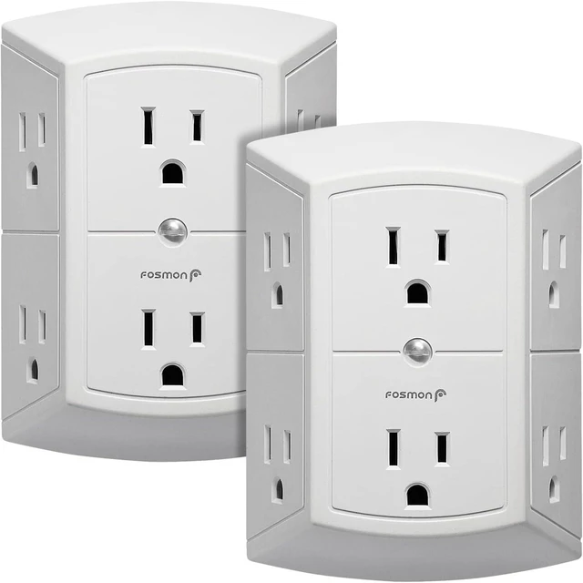 Alt view image 8 of 14 - Fosmon 6-Outlet Wall Plug, Six Plug Outlet Adapter, Multiple 6 Way Wall Plug Extender for Travel, Cruise, Dorm, Home and Office, 15A 125V 1875W, 3 Prong, 2 Pack
