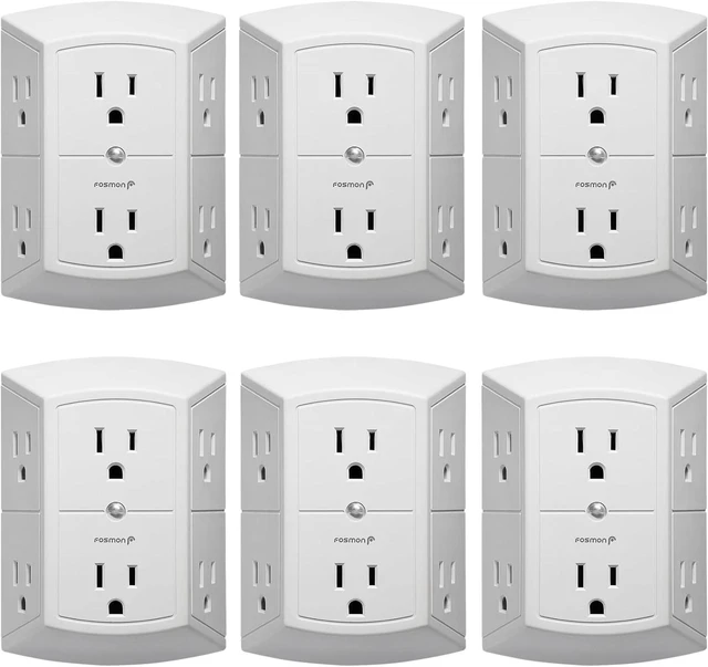 Alt view image 10 of 14 - Fosmon 6-Outlet Wall Plug, Six Plug Outlet Adapter, Multiple 6 Way Wall Plug Extender for Travel, Cruise, Dorm, Home and Office, 15A 125V 1875W, 3 Prong, 2 Pack