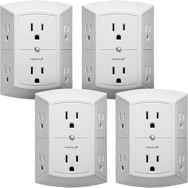 Alt view image 9 of 14 - Fosmon 6-Outlet Wall Plug, Six Plug Outlet Adapter, Multiple 6 Way Wall Plug Extender for Travel, Cruise, Dorm, Home and Office, 15A 125V 1875W, 3 Prong, 2 Pack