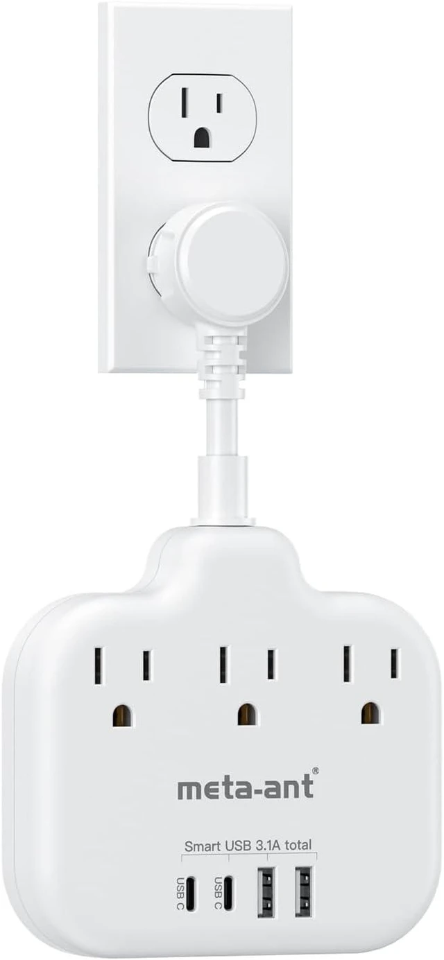 Alt view image 7 of 12 - Short Extension Cord 2 inch, Short Cord Power Strip with 3 Outlets 4 USB(2 USB-C) 17W, Flat Outlet Extender, Non-Blocking, Non-Surge Protection for Cruise Travel Dorm Kitchen Bathroom, White