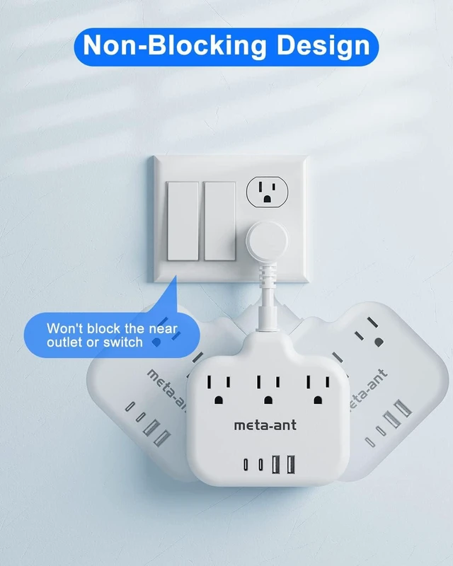Alt view image 12 of 12 - Short Extension Cord 2 inch, Short Cord Power Strip with 3 Outlets 4 USB(2 USB-C) 17W, Flat Outlet Extender, Non-Blocking, Non-Surge Protection for Cruise Travel Dorm Kitchen Bathroom, White
