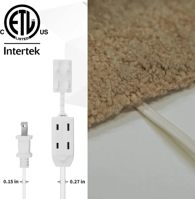 Alt view image 11 of 14 - 2 Prong Extension Cable 15 FT, Extra Long Power Cord With 3 Outlets, Flat Multiple Cable With Tamper Guard, ETL Listed, Outlet Saver, OFC, 16 Gauge Wire, 13A/125V, White With 25 Pcs Ties