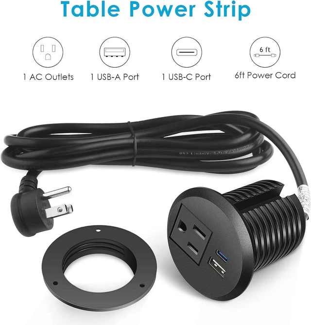 Alt view image 9 of 14 - Desktop Power Grommet, 2 inch, USB C PD 20W Fast Charging Station, Desk Hole Recessed Power Outlet,ETL Listed (1, 6 FT Cable)