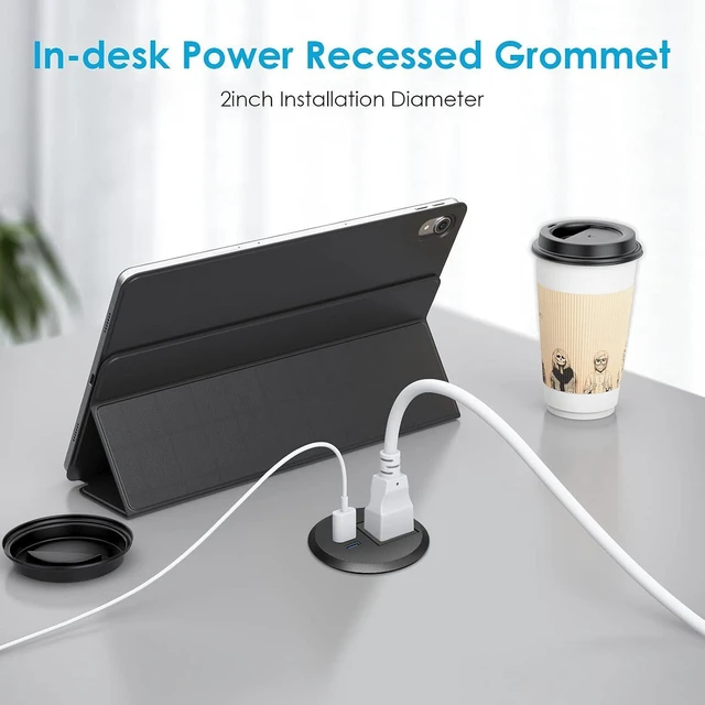 Alt view image 10 of 14 - Desktop Power Grommet, 2 inch, USB C PD 20W Fast Charging Station, Desk Hole Recessed Power Outlet,ETL Listed (1, 6 FT Cable)