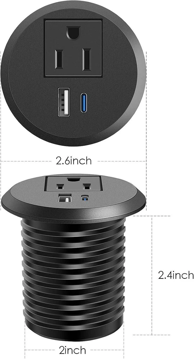 Alt view image 13 of 14 - Desktop Power Grommet, 2 inch, USB C PD 20W Fast Charging Station, Desk Hole Recessed Power Outlet,ETL Listed (1, 6 FT Cable)