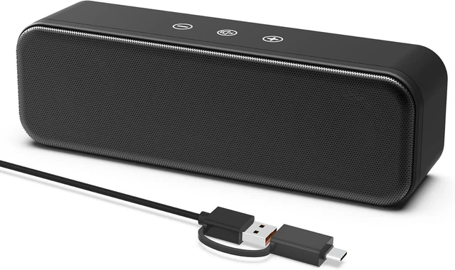 Alt view image 8 of 14 - Computer Speakers for Desktop PC Laptop, Wired, USB Plug-in, External Speakers for Monitor, Small Computer Sound bar for PC, Loud Speaker with Deep Bass, Touch Control, Built-in USB-C to USB Adapter