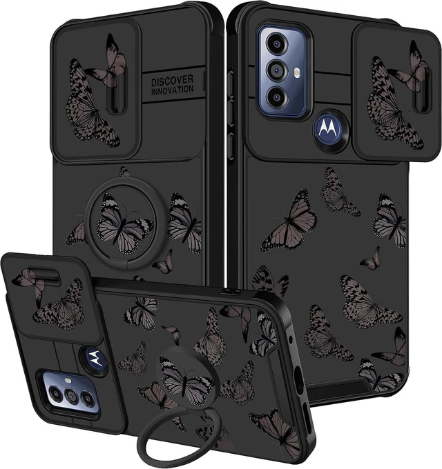 Alt view image 7 of 12 - for Moto G Play 2023 Case - for Moto G Pure Phone Case, for Motorola G Power 2022 Case Women Butterfly Cute Girls Cover Girly Pretty Black Butterfly Design with Camera Cover+Ring