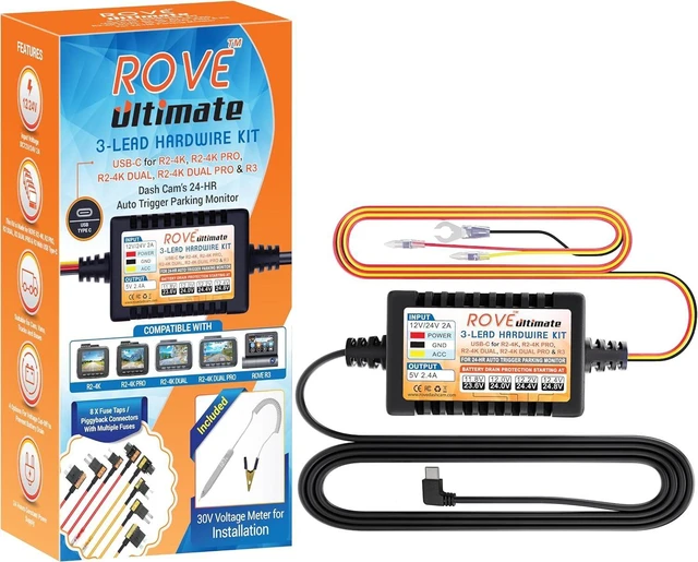 Alt view image 8 of 14 - ROVE Ultimate Dash Cam Hardwire Kit with USB-C Port for R2-4K, R2-4K PRO, R2-4K Dual, R2-4K Dual PRO, and R3 Dash Camera Models, 24Hr Parking Monitoring Kit with Low Voltage Protection
