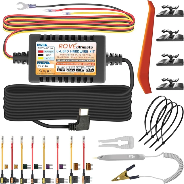 Alt view image 10 of 14 - ROVE Ultimate Dash Cam Hardwire Kit with USB-C Port for R2-4K, R2-4K PRO, R2-4K Dual, R2-4K Dual PRO, and R3 Dash Camera Models, 24Hr Parking Monitoring Kit with Low Voltage Protection