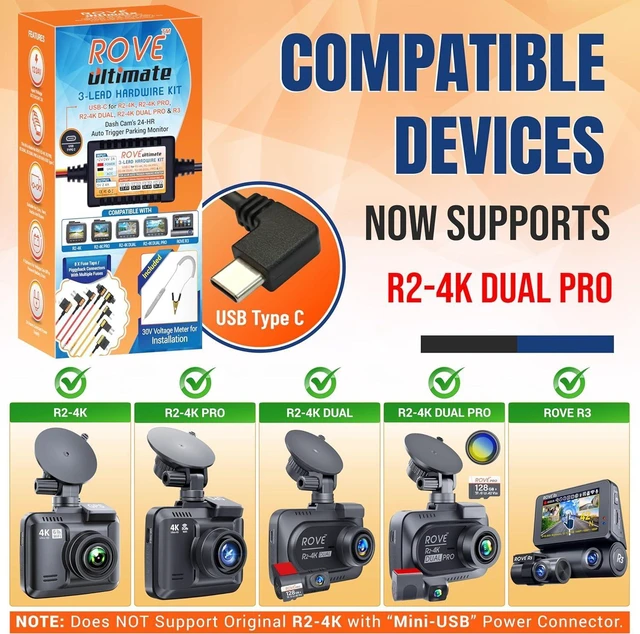 Alt view image 9 of 14 - ROVE Ultimate Dash Cam Hardwire Kit with USB-C Port for R2-4K, R2-4K PRO, R2-4K Dual, R2-4K Dual PRO, and R3 Dash Camera Models, 24Hr Parking Monitoring Kit with Low Voltage Protection