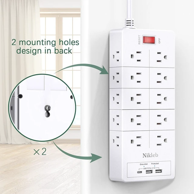 Alt view image 12 of 14 - Power Strip Surge Protector 23 in 1, 6ft Extension Cord with 3 USB Ports Smart 3.1A, Multiple Outlet Adapter 20 Outlets, Outlet Extender Cord Organizer for Office, College, Apartment, Gaming Stuff