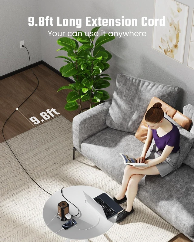 Alt view image 9 of 14 - SUPERDANNY Power Strip Tower Surge Protector, 10 Ft Extension Cord with Multiple Outlets, 9 Outlets, 4 USB Ports (2 USB C), 1080 Joules, 3-Prong, Grounded, Charging Station for Home, Office, Brown