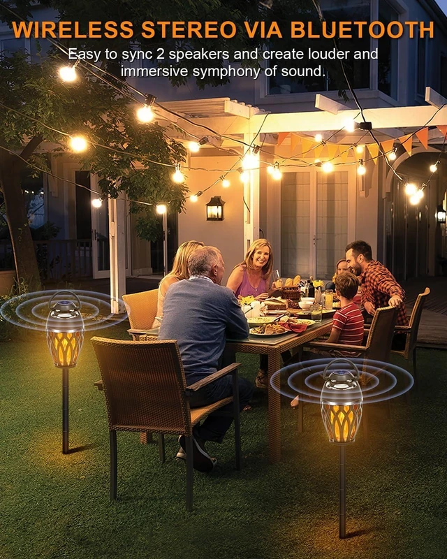 Alt view image 9 of 14 - 2 Pack Outdoor Bluetooth Speakers,Wireless Speaker with LED Flame Speaker BT 5.0,Waterproof Torch Lantern for Patio Pool Party,Gifts for Women Men