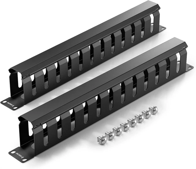 Alt view image 8 of 14 - VCELINK 1U Server Rack Cable Management 12-Slot, 19" Carbon Steel Horizontal Network Cable Management for Network Cabinet, All Metal Black 2-Pack