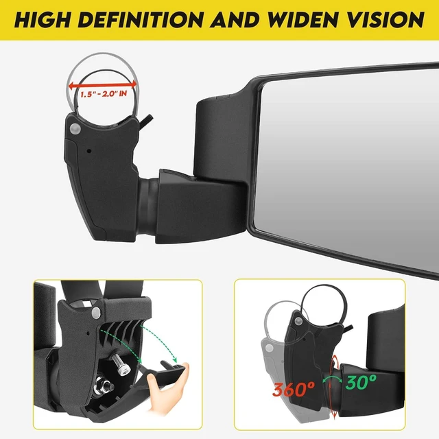Alt view image 9 of 12 - UTV Mirrors,The Spring Back Feature Allows Easy Reset After Fold,2025 New SXS Mirrors Side View for 1.5"-2.0" Roll Cage,Compatible with Polaris RZR,Can Am X3,Kawasaki Mule KRX,Honda Pioneer