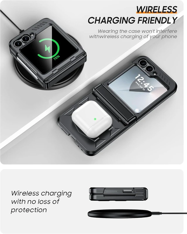Alt view image 11 of 14 - Vizvera for Samsung Galaxy Z Flip 6 Case with Hinge Protection, Built-in Screen Protector Shockproof All-Inclusive Phone Cover for Z Flip 6/Z Flip 7 FE-Black