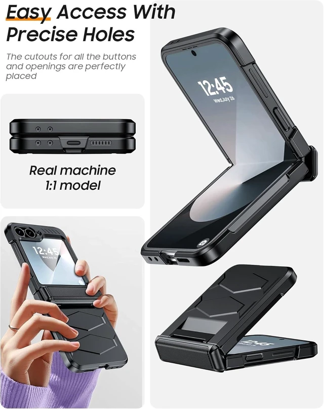 Alt view image 12 of 14 - Vizvera for Samsung Galaxy Z Flip 6 Case with Hinge Protection, Built-in Screen Protector Shockproof All-Inclusive Phone Cover for Z Flip 6/Z Flip 7 FE-Black