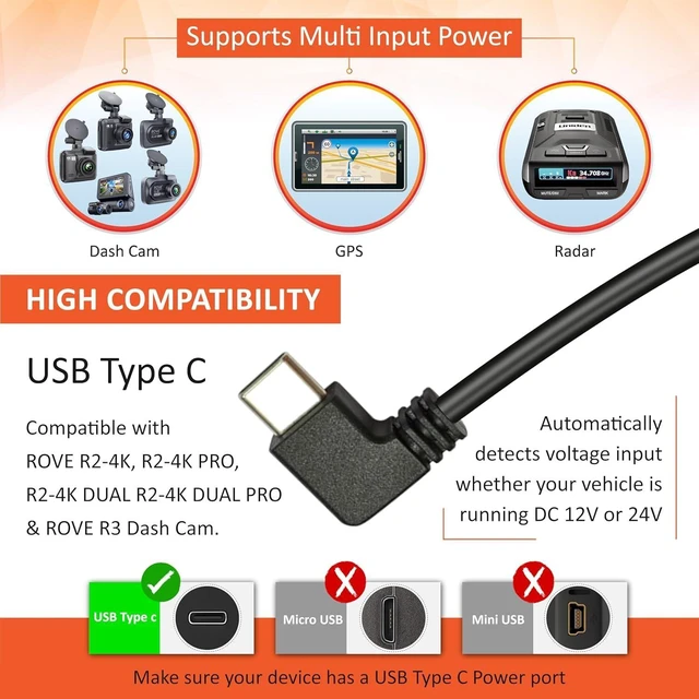 Alt view image 11 of 14 - ROVE Ultimate Dash Cam Hardwire Kit with USB-C Port for R2-4K, R2-4K PRO, R2-4K Dual, R2-4K Dual PRO, and R3 Dash Camera Models, 24Hr Parking Monitoring Kit with Low Voltage Protection