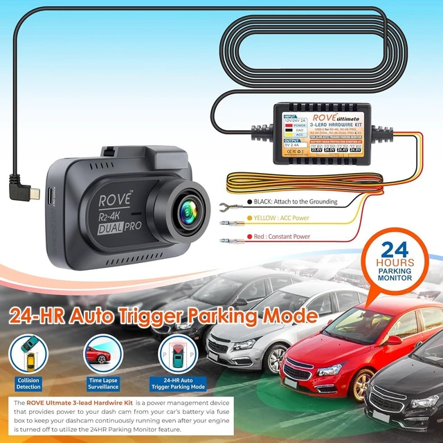 Alt view image 13 of 14 - ROVE Ultimate Dash Cam Hardwire Kit with USB-C Port for R2-4K, R2-4K PRO, R2-4K Dual, R2-4K Dual PRO, and R3 Dash Camera Models, 24Hr Parking Monitoring Kit with Low Voltage Protection