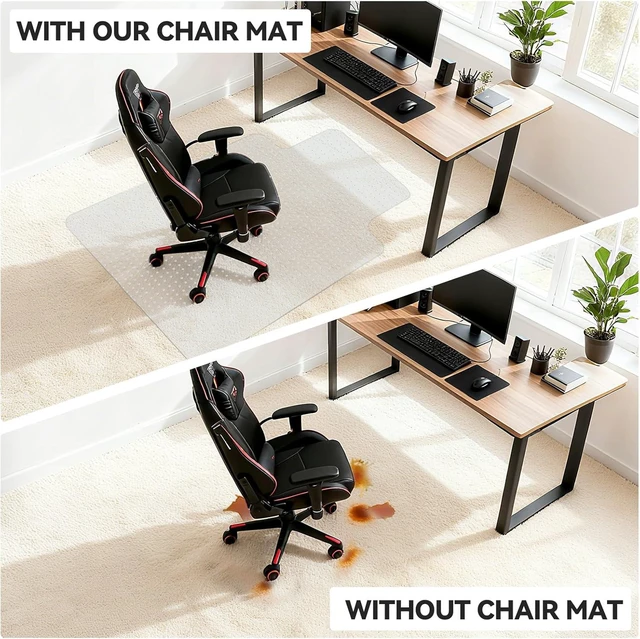 Alt view image 10 of 14 - Office Chair Mat for Carpet with Lip, Flat Shipping Heavy Duty Hard Clear Chair Mats, Under Desk Protector Floor Mat, Smooth Glide Plastic Rolling Computer ChairMat (32x48 Inch)