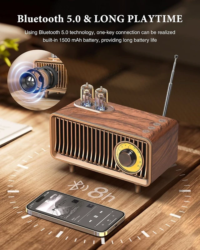 Alt view image 8 of 12 - COLSUR Retro Bluetooth Speaker, Vintage Radio, bass, Bluetooth 5.1 Wireless Connection, Suitable for Home Office, Outdoor Party, Portable Speaker, Suitable for iPhone, Android Speaker