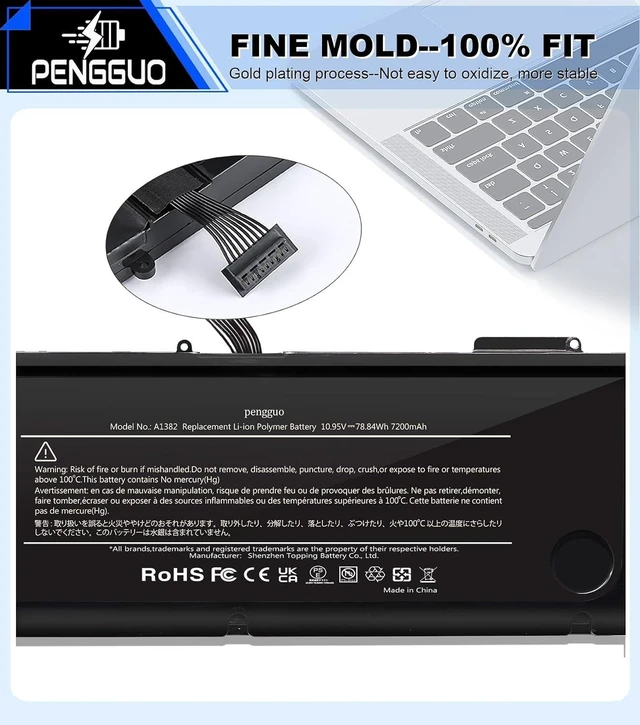 Alt view image 13 of 14 - Battery for MacBook Pro 15 Inch A1286 Early 2011 Late 2011 Mid 2012, Laptop Battery Replacement Model A1382 Battery EMC 2353 2563 2556 7200mAh (Upgraded 6.2 Versions)