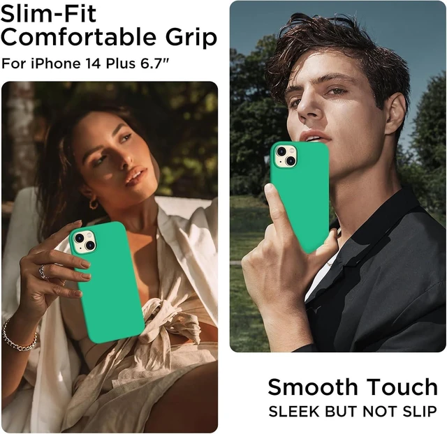 Alt view image 9 of 14 - Designed for iPhone 14 Plus Case Silicone, with 2X Screen Protectors, Full Body Shockproof Protective Cover, Liquid Silicone Slim Thin Phone Case for iPhone 14 Plus 6.7", Emerald Green