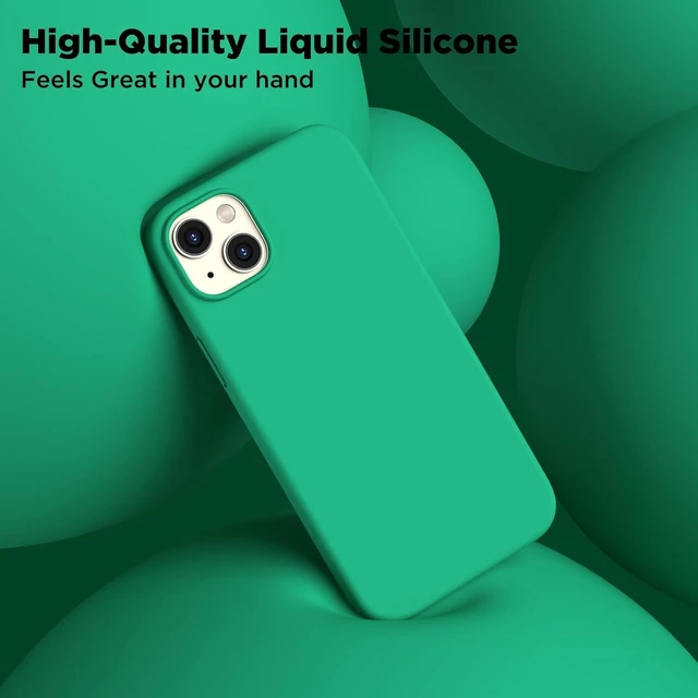 Alt view image 11 of 14 - Designed for iPhone 14 Plus Case Silicone, with 2X Screen Protectors, Full Body Shockproof Protective Cover, Liquid Silicone Slim Thin Phone Case for iPhone 14 Plus 6.7", Emerald Green