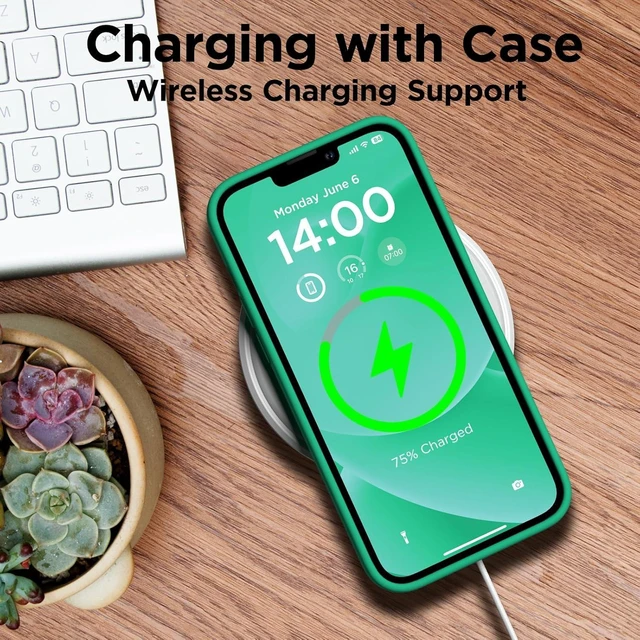 Alt view image 12 of 14 - Designed for iPhone 14 Plus Case Silicone, with 2X Screen Protectors, Full Body Shockproof Protective Cover, Liquid Silicone Slim Thin Phone Case for iPhone 14 Plus 6.7", Emerald Green