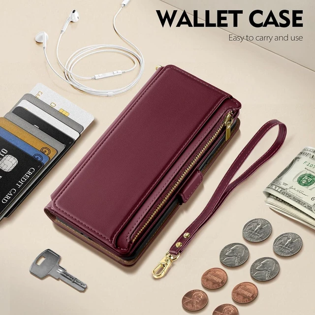 Alt view image 10 of 14 - Antsturdy Compatible with Samsung Galaxy A54 5G Wallet Case with Card Holder Phone Case RFID Blocking PU Leather Flip Cover with Strap Zipper Credit Card Slots,for Women Men,Wine Red