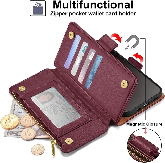 Alt view image 11 of 14 - Antsturdy Compatible with Samsung Galaxy A54 5G Wallet Case with Card Holder Phone Case RFID Blocking PU Leather Flip Cover with Strap Zipper Credit Card Slots,for Women Men,Wine Red