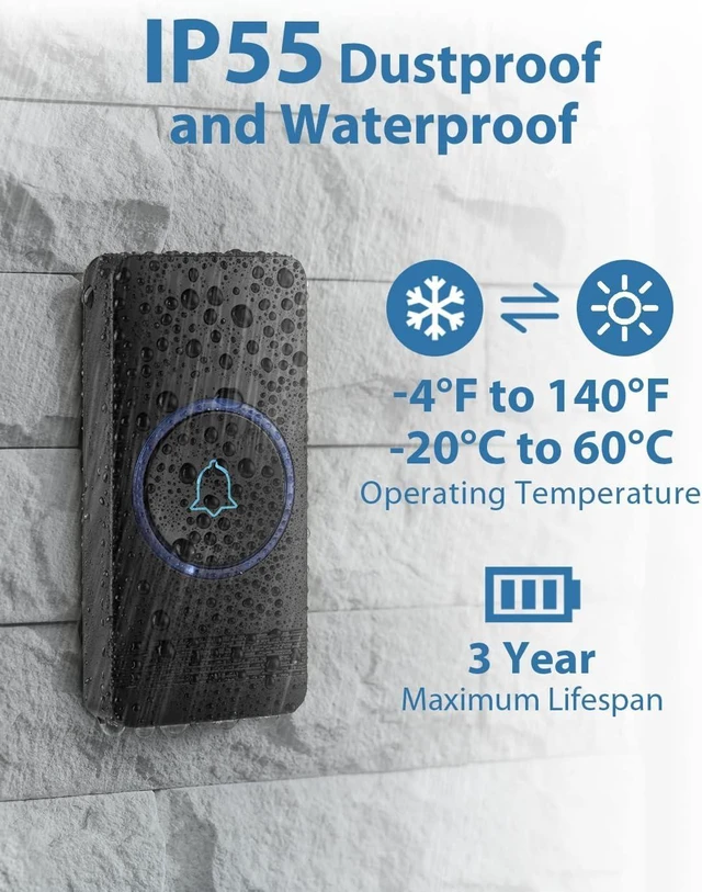 Alt view image 11 of 14 - AVANTEK Wireless Doorbell, D-3B Waterproof Door Chime Kit Operating at over 1300 Feet with 2 Plug-In Receivers, 52 Melodies, CD Quality Sound and LED Flash