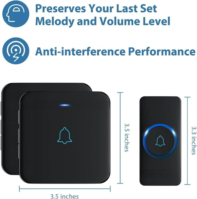 Alt view image 12 of 14 - AVANTEK Wireless Doorbell, D-3B Waterproof Door Chime Kit Operating at over 1300 Feet with 2 Plug-In Receivers, 52 Melodies, CD Quality Sound and LED Flash