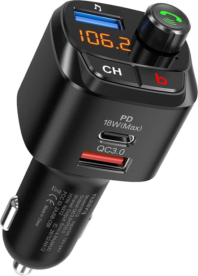 Alt view image 7 of 12 - Nulaxy Bluetooth 5.0 FM Transmitter for Car, QC3.0 & USB-C PD 18W Wireless Bluetooth Radio Adapter Music Player Car Kit with Bass Booster, Hands-Free Calls-NX12