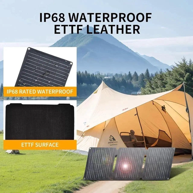 Alt view image 10 of 14 - 30W Portable Solar Panel Foldable Solar Panels Charger for Camping Hiking Outdoor IP65 ETFE Waterproof Panel Solar Kit with 3 Transfer Conectors DC/Type-C/USB/QC3.0 Output