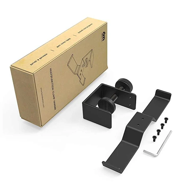 Alt view image 14 of 14 - Under Desk Dual Headphone Hanger Metal Headset Stand Gaming Earphone Holder Universal Clamp on Desk Hanger Hook for All Headsets Black Patent
