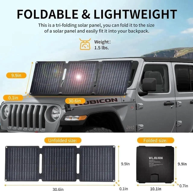 Alt view image 8 of 14 - 30W Portable Solar Panel Foldable Solar Panels Charger for Camping Hiking Outdoor IP65 ETFE Waterproof Panel Solar Kit with 3 Transfer Conectors DC/Type-C/USB/QC3.0 Output