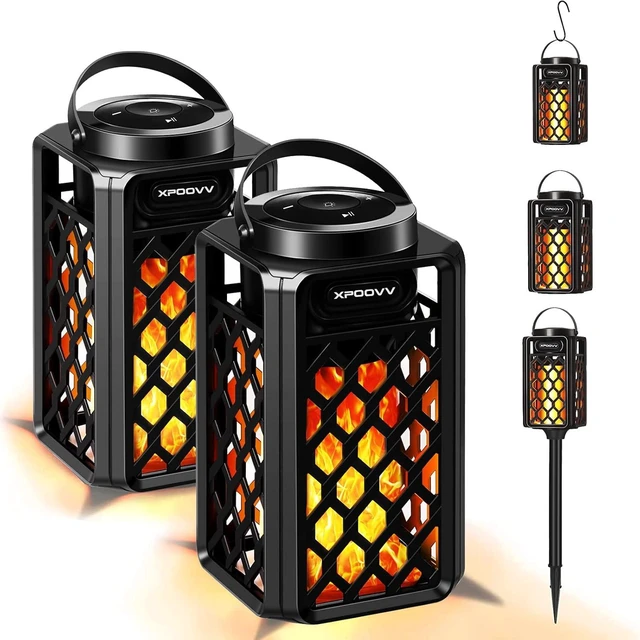 Alt view image 8 of 14 - 2 Pack Outdoor Bluetooth Speakers, Portable Led Flame Speaker Waterproof with Torch Atmosphere 10w Enhanced Bass for Patio Porch Garden Home Backyard Decor, Gifts for Men Women Couples Dads Moms