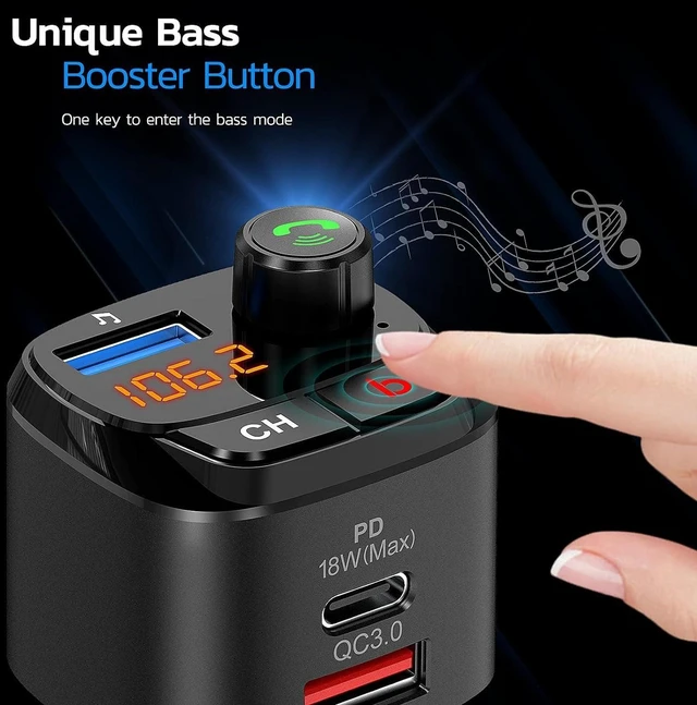 Alt view image 9 of 12 - Nulaxy Bluetooth 5.0 FM Transmitter for Car, QC3.0 & USB-C PD 18W Wireless Bluetooth Radio Adapter Music Player Car Kit with Bass Booster, Hands-Free Calls-NX12