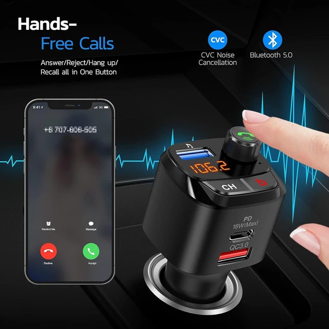 Alt view image 11 of 12 - Nulaxy Bluetooth 5.0 FM Transmitter for Car, QC3.0 & USB-C PD 18W Wireless Bluetooth Radio Adapter Music Player Car Kit with Bass Booster, Hands-Free Calls-NX12