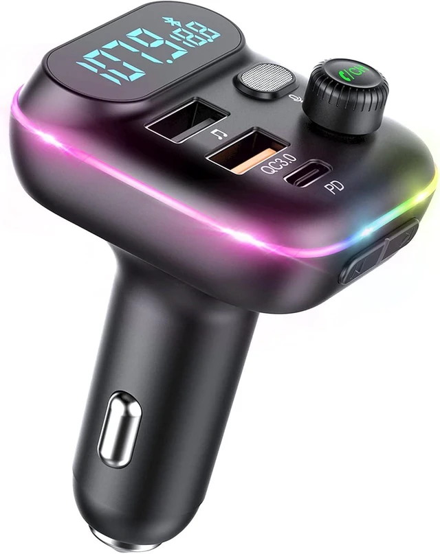 Alt view image 8 of 14 - VR robot Upgraded Bluetooth FM Transmitter for Car, Wireless Bluetooth 5.0 FM Car Adapter with Dual USB Ports,Support 20W PD+QC3.0 Fast Charger, Stronger Microphone,7 Colors LED Backlit
