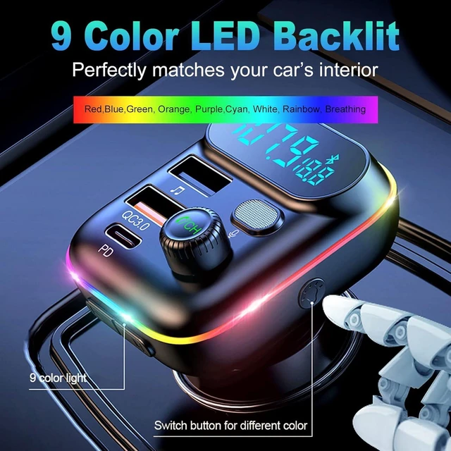 Alt view image 12 of 14 - VR robot Upgraded Bluetooth FM Transmitter for Car, Wireless Bluetooth 5.0 FM Car Adapter with Dual USB Ports,Support 20W PD+QC3.0 Fast Charger, Stronger Microphone,7 Colors LED Backlit