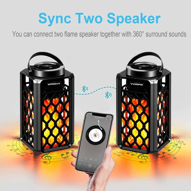 Alt view image 9 of 14 - 2 Pack Outdoor Bluetooth Speakers, Portable Led Flame Speaker Waterproof with Torch Atmosphere 10w Enhanced Bass for Patio Porch Garden Home Backyard Decor, Gifts for Men Women Couples Dads Moms