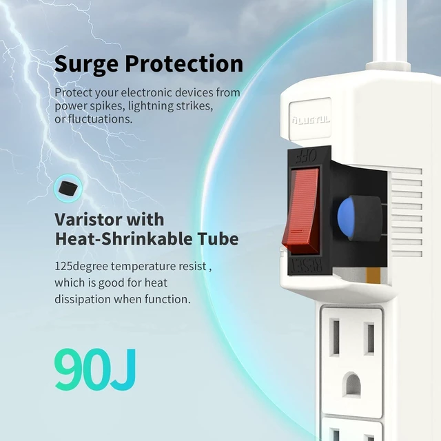 Alt view image 11 of 14 - Power Strip Surge Protector 2-Pack - 6 Outlets & 2 Ft Extension Cord, 1875W/15A 90 Joules, Overload & Surge Protection, Wall Mount for Home Office, ETL Listed White