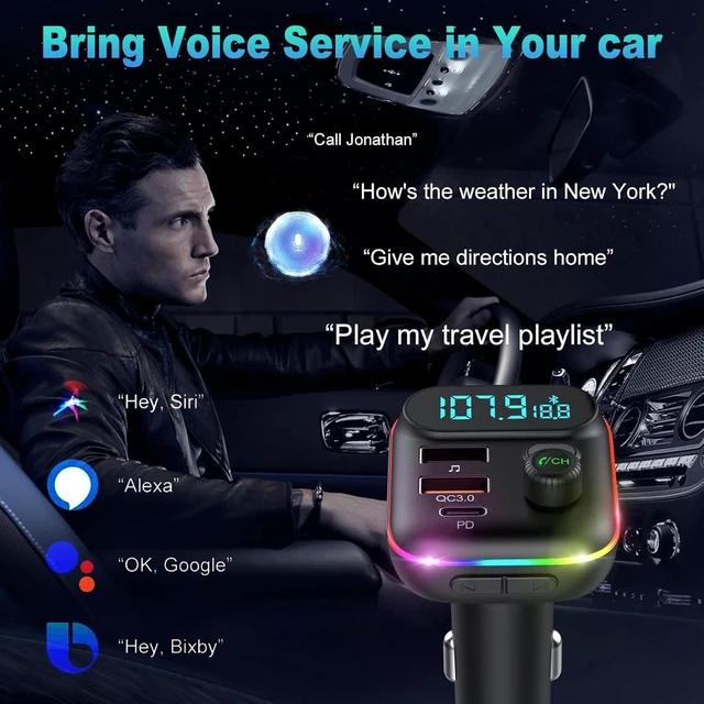 Alt view image 14 of 14 - VR robot Upgraded Bluetooth FM Transmitter for Car, Wireless Bluetooth 5.0 FM Car Adapter with Dual USB Ports,Support 20W PD+QC3.0 Fast Charger, Stronger Microphone,7 Colors LED Backlit