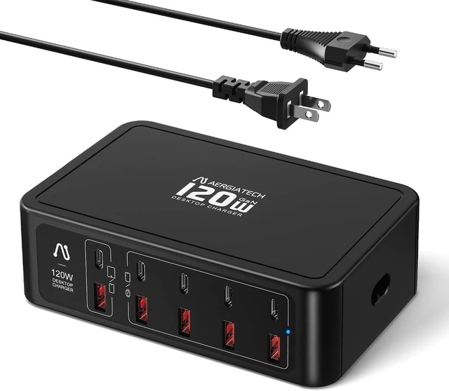 Alt view image 8 of 14 - 10-Ports USB C Charging Station, 120W Travel USB Power Strip with EU European Plug and US Plug, Multiport Charging Hub for iPhone 15/14/13/12, iPad Air/Pro, Galaxy -Black