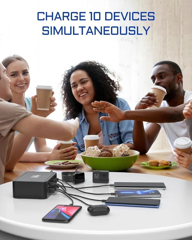 Alt view image 14 of 14 - 10-Ports USB C Charging Station, 120W Travel USB Power Strip with EU European Plug and US Plug, Multiport Charging Hub for iPhone 15/14/13/12, iPad Air/Pro, Galaxy -Black