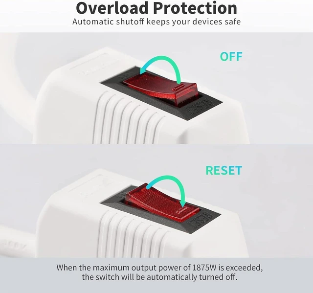 Alt view image 13 of 14 - Power Strip Surge Protector 2-Pack - 6 Outlets & 2 Ft Extension Cord, 1875W/15A 90 Joules, Overload & Surge Protection, Wall Mount for Home Office, ETL Listed White