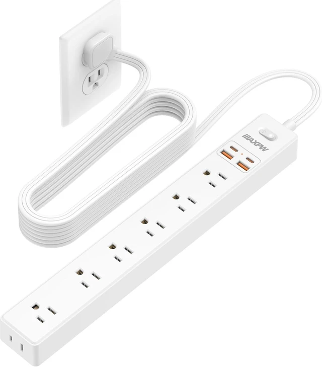 Alt view image 8 of 14 - 10 Ft Power Strip Surge Protector - 7 Outlets 4 USB Ports (2 USB C), Ultra Thin Flat Extension Cord & Flat Plug, 1700 Joules, Wall Mount, Desk Charging Station for Home Office Dorm, White